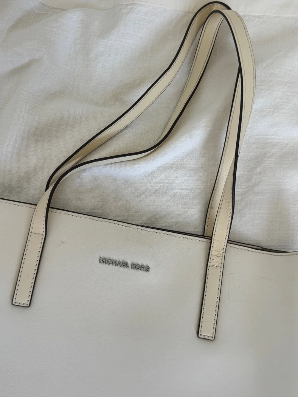 Preowned Vintage Michael Kors Emry Large Leather Tote Optic White 30t6se4t71